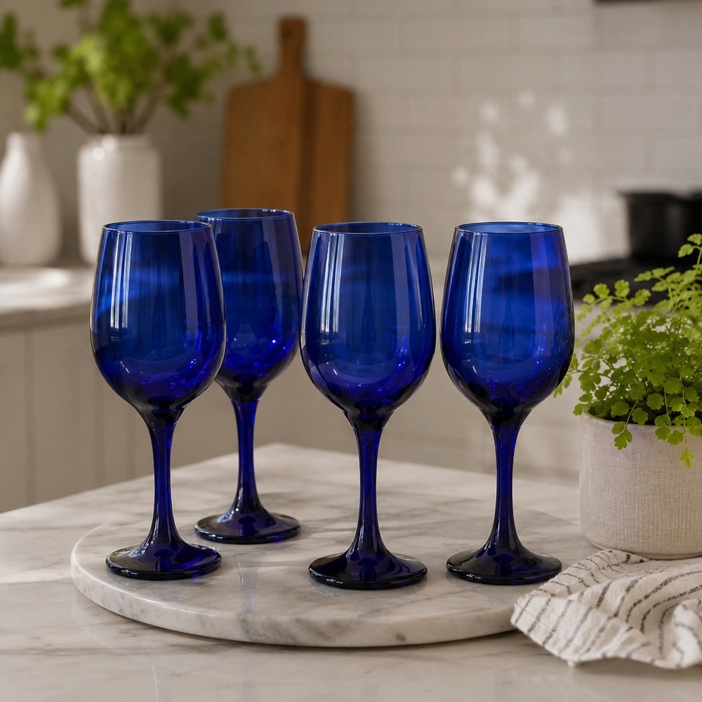 Vintage Cristar Cobalt Blue Wine Glasses Set of 4 Stemmed Rioja Goblets